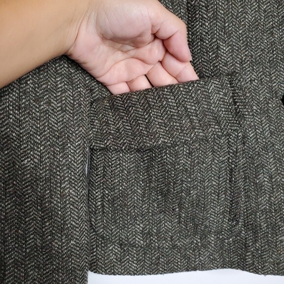 RETRO Fossil Dark Green Tweed Button Up Blazer Size 4 - Picture 7 of 9